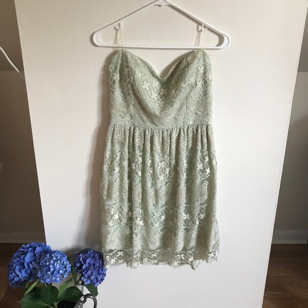 Mint Lace Strapless Dress